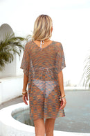 Cache-maillot ajouré à col en V et demi-manches