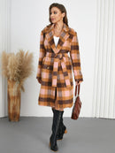Tied Plaid Collared Neck Coat