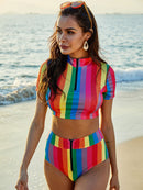 Ensemble de bain haut et slip à demi-zip contrasté