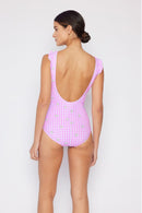 Marina West Swim - Maillot une-pièce à volants effet cache-cœur pleine taille en rose œillet
