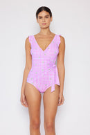 Marina West Swim - Maillot une-pièce à volants effet cache-cœur pleine taille en rose œillet