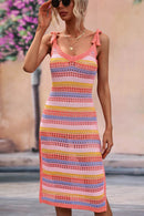 Robe cache-cœur fendue à rayures et à nouer sur les épaules