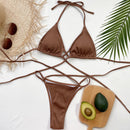 Ensemble de Bikini Côtelé Croisé à Dos Nu