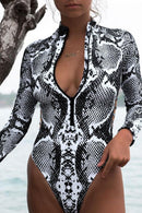 Snake Print Zipper Cut-Out Wetsuit - AM APPAREL