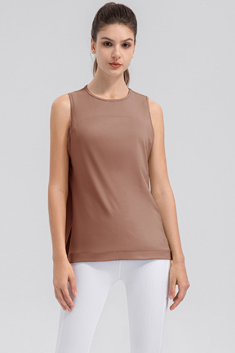 Camiseta sin mangas con cuello redondo y abertura