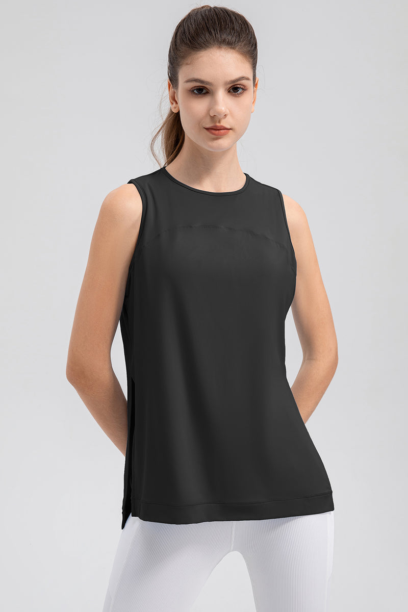 Camiseta sin mangas con cuello redondo y abertura