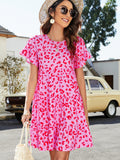 Double Take Short Flounce Sleeve Tiered Dress