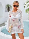 Sequin Star Round Neck Long Sleeve Cover Up