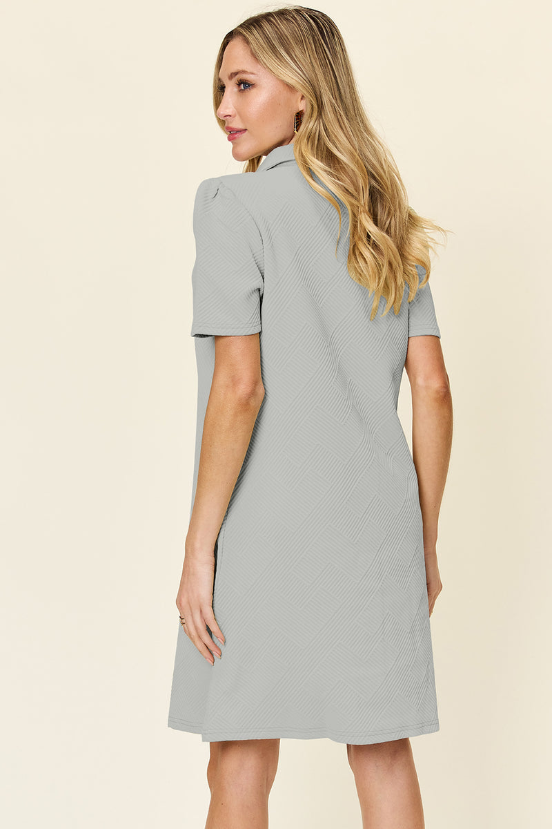 Double Take Full Size Texture Collared Neck Short Sleeve Dress