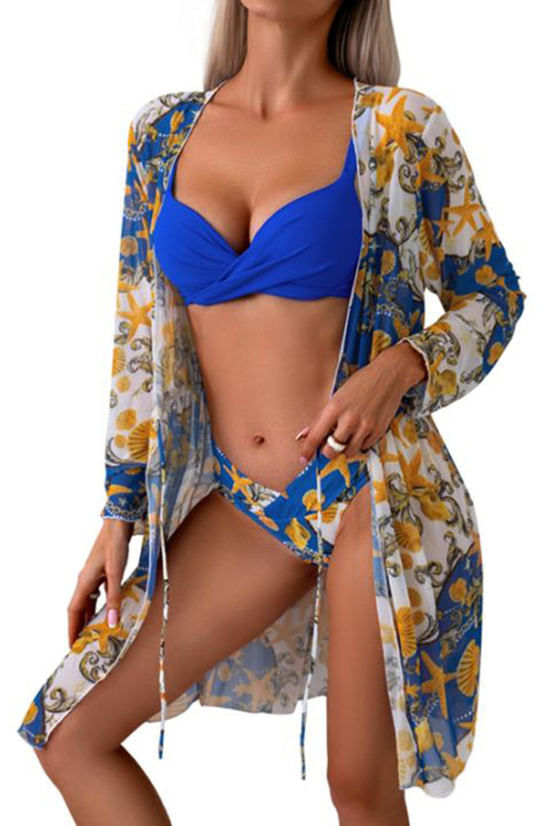 Ruched Top, Brief and Tied Cover Up Swim Set