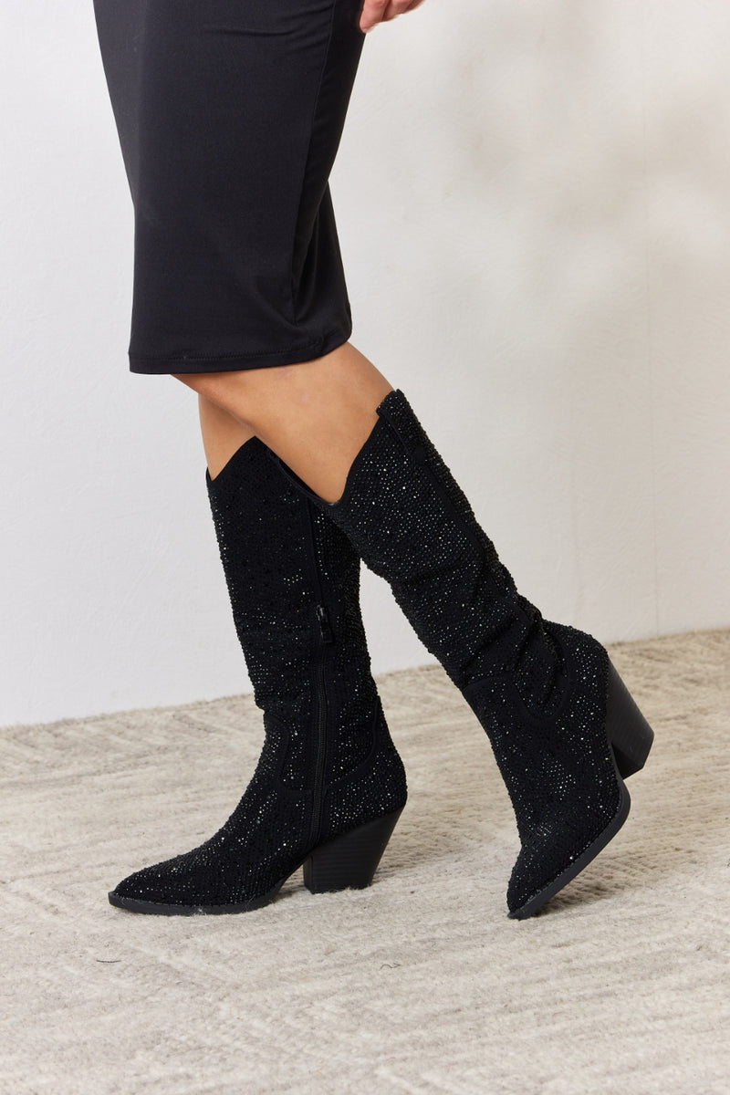 Botas vaqueras hasta la rodilla con diamantes de imitación de Forever Link