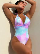 Maillot de bain une pièce à col licou et tie-dye