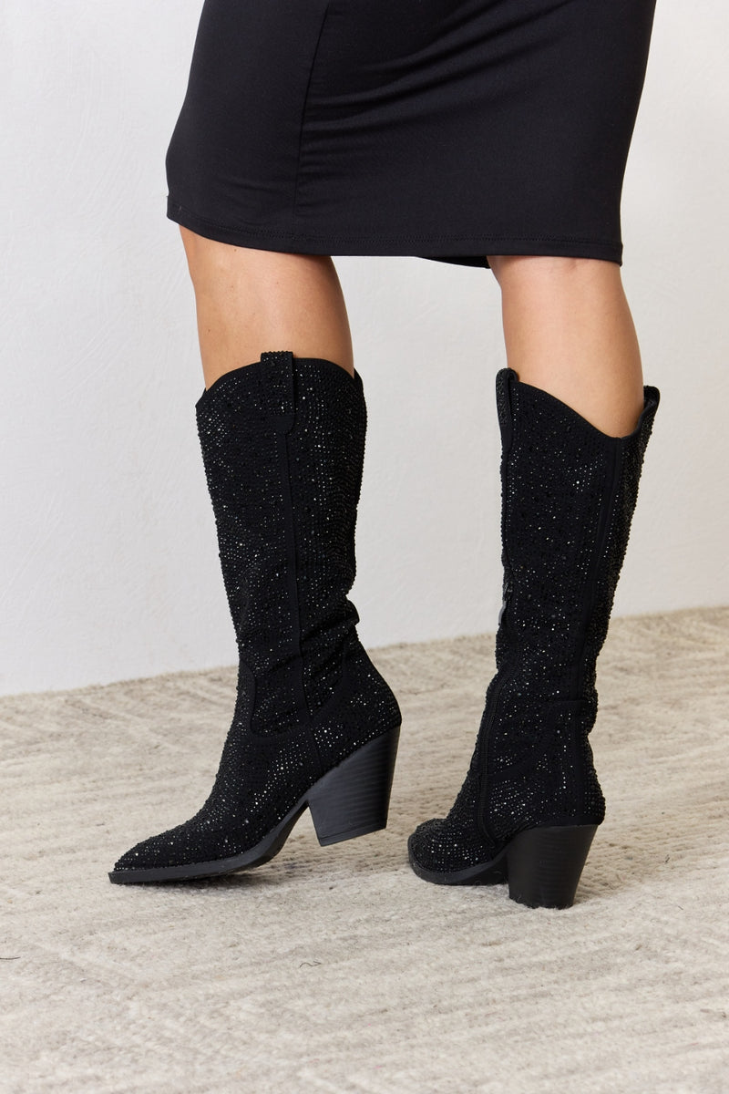 Botas vaqueras hasta la rodilla con diamantes de imitación de Forever Link