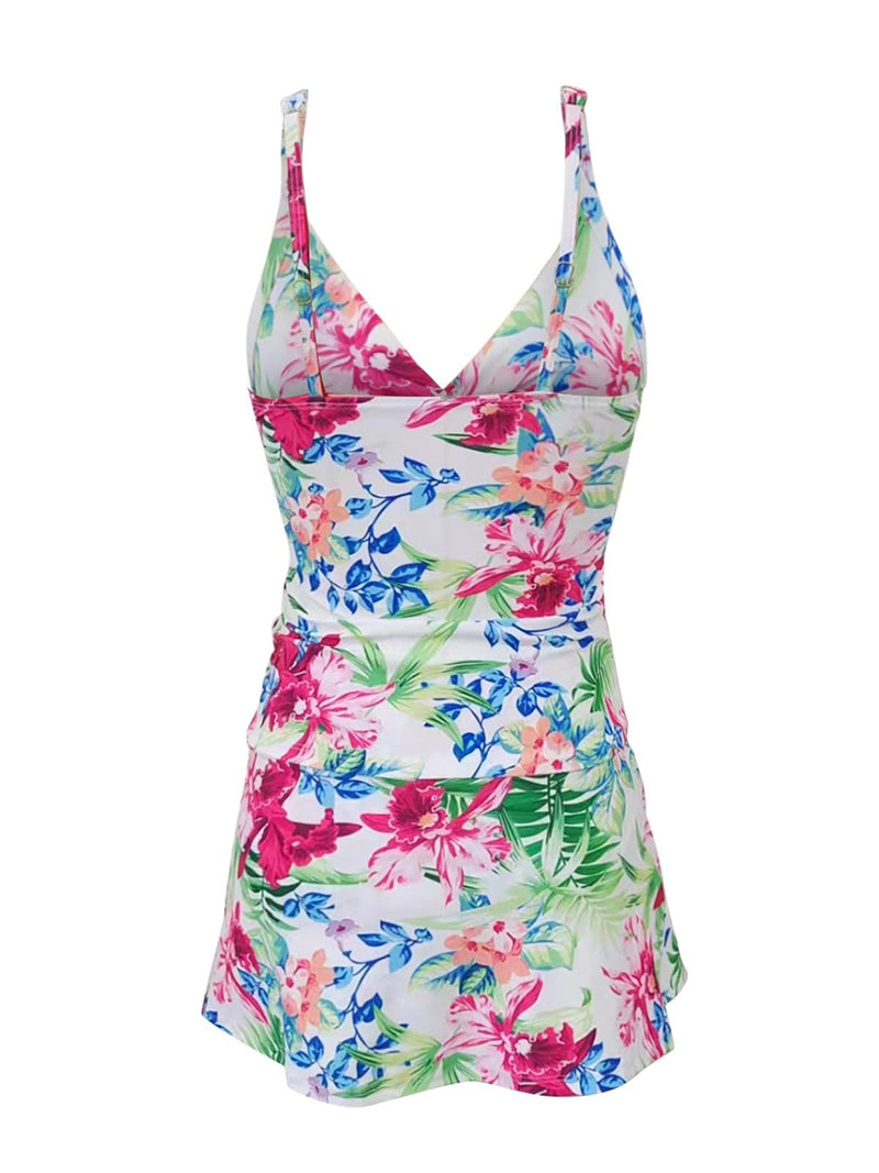 Conjunto de baño con falda y top con tirantes finos estampados
