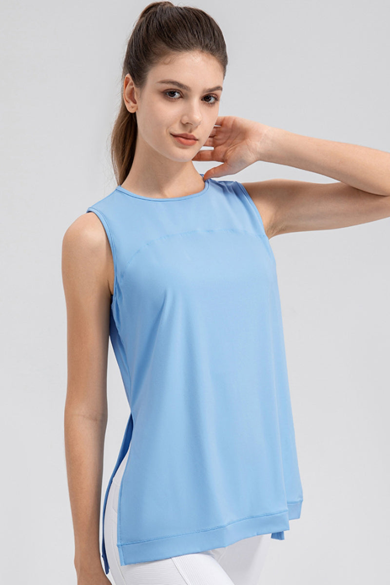 Camiseta sin mangas con cuello redondo y abertura