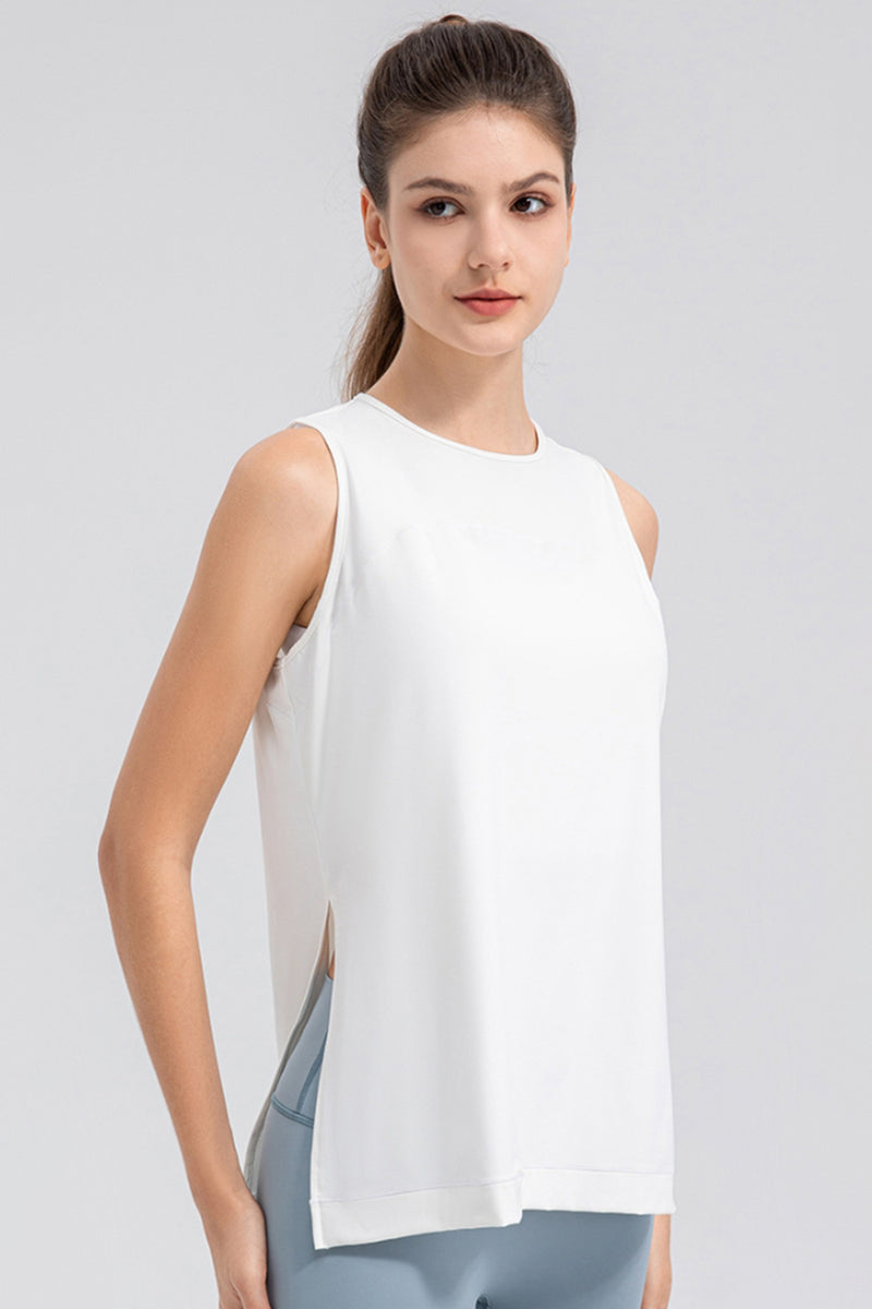 Camiseta sin mangas con cuello redondo y abertura