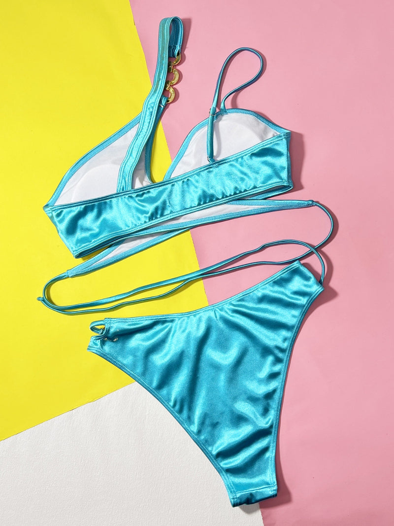 Ensemble de bikini croisé à détail de chaîne