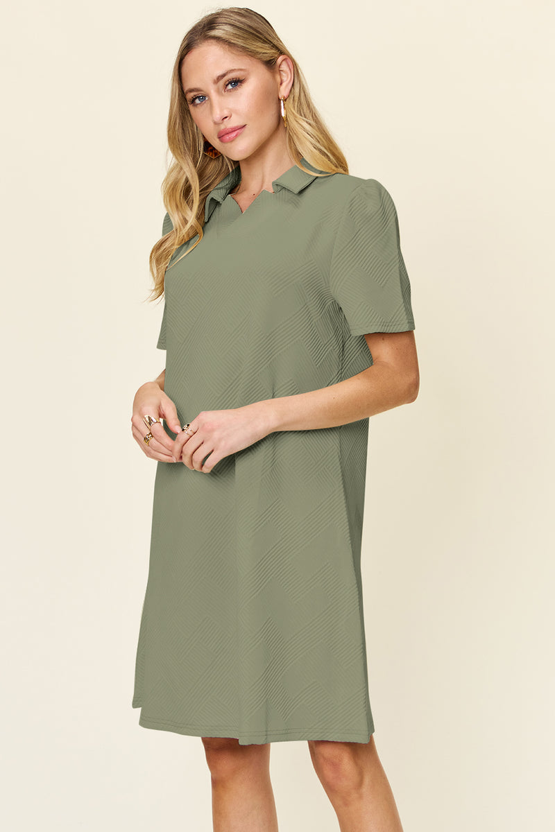 Double Take Full Size Texture Collared Neck Short Sleeve Dress