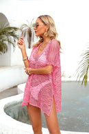 Cache-maillot ajouré à col en V et demi-manches