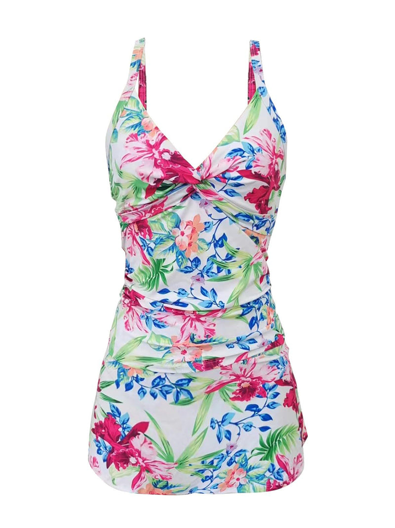 Conjunto de baño con falda y top con tirantes finos estampados