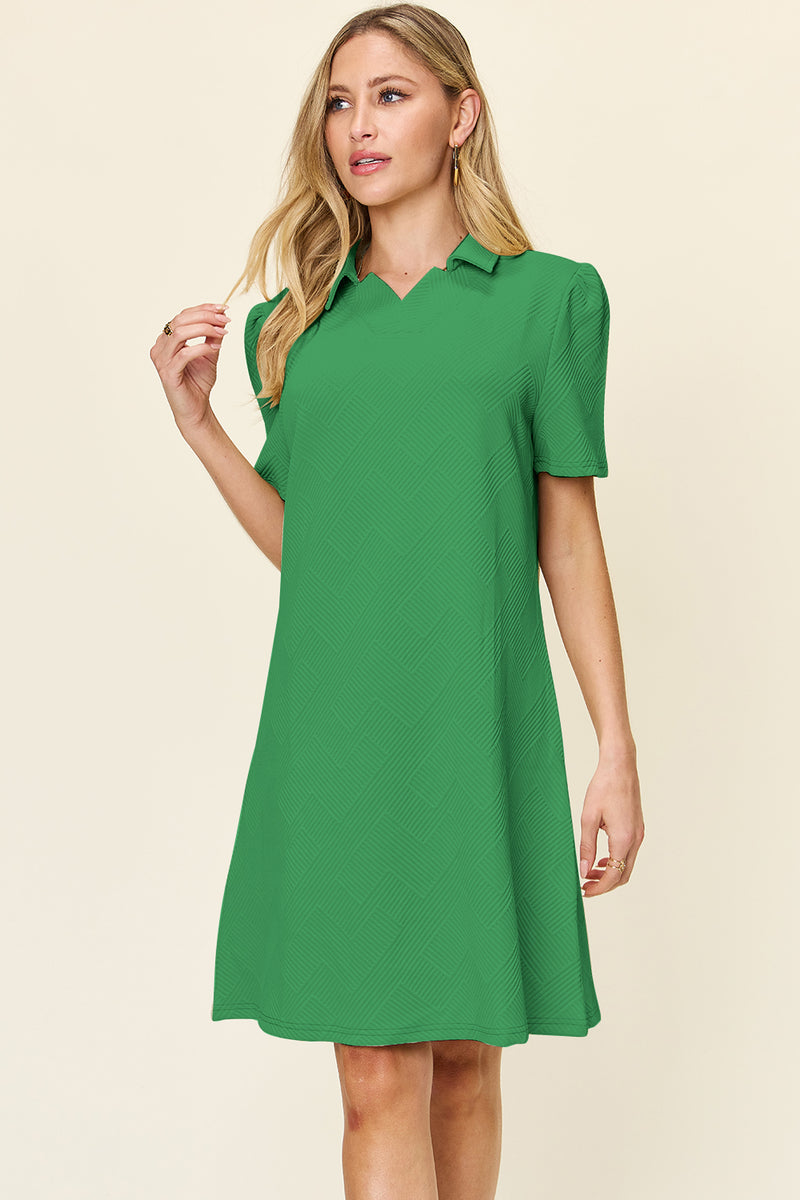 Double Take Full Size Texture Collared Neck Short Sleeve Dress