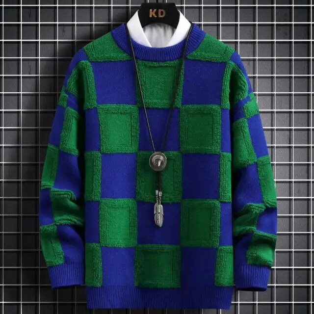 Men's Fall Korean Style Plaid Cashmere Sweatshirt