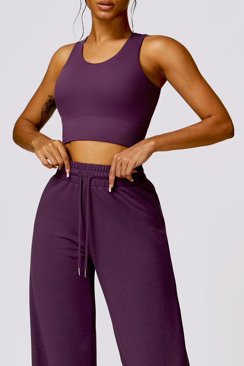 Round Neck Wide Strap Cropped Active Tank