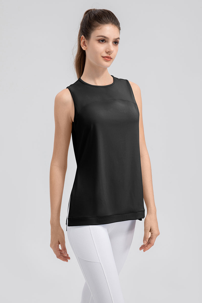 Camiseta sin mangas con cuello redondo y abertura