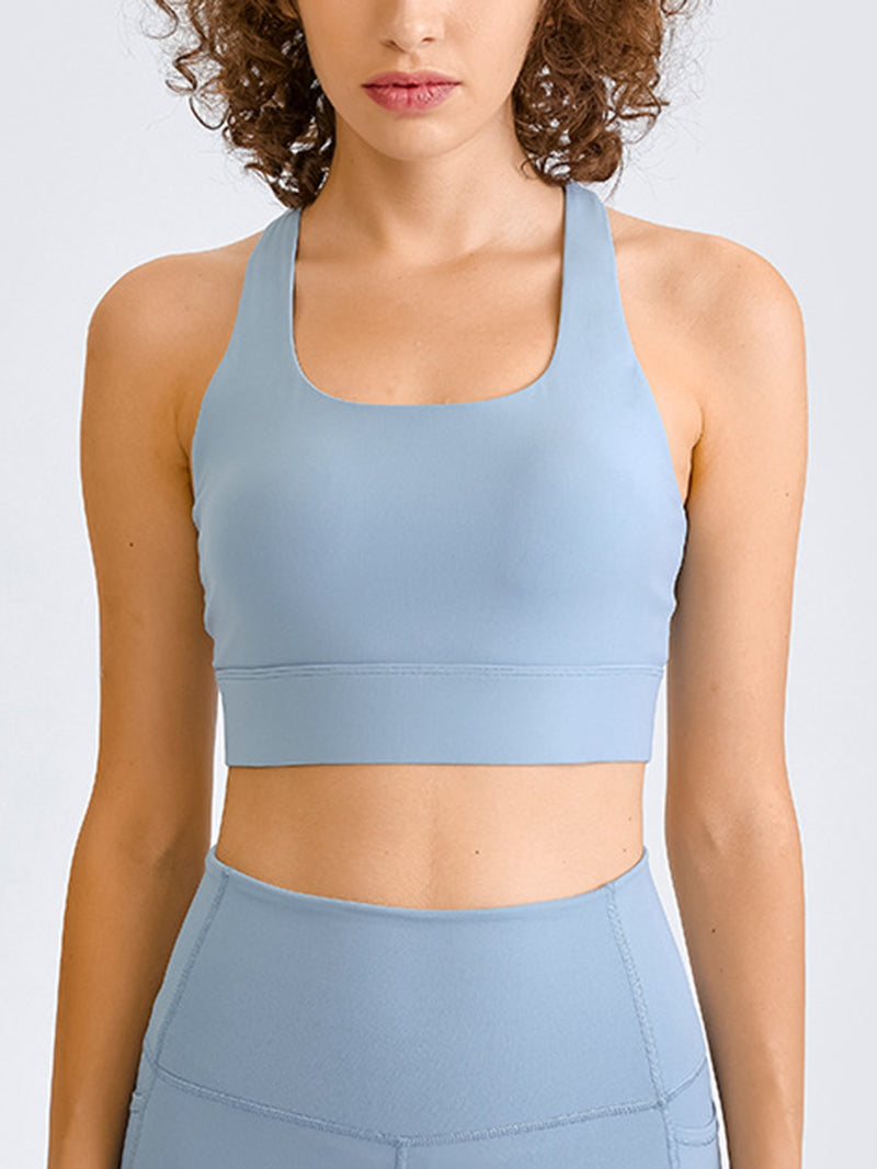 Camiseta sin mangas corta con espalda cruzada y cuello cuadrado de doble toma