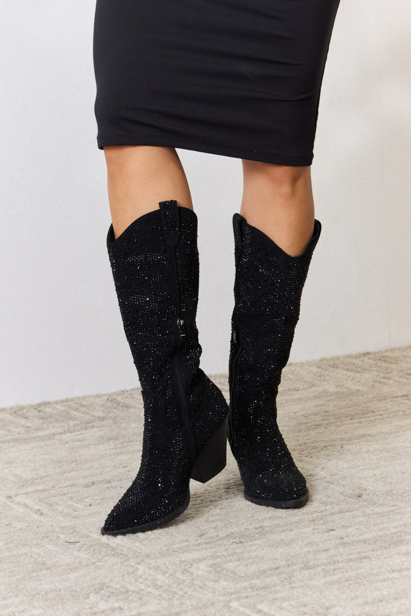 Botas vaqueras hasta la rodilla con diamantes de imitación de Forever Link