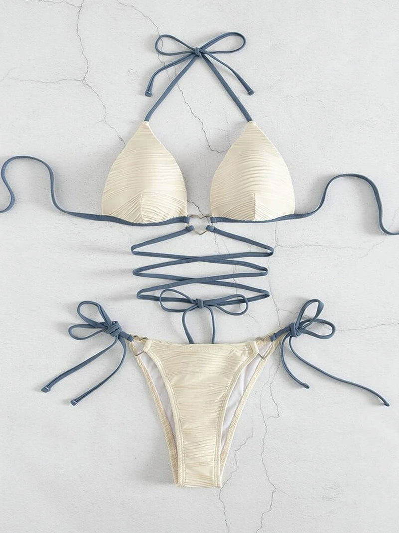 Contrast Halter Neck Two-Piece Bikini Set