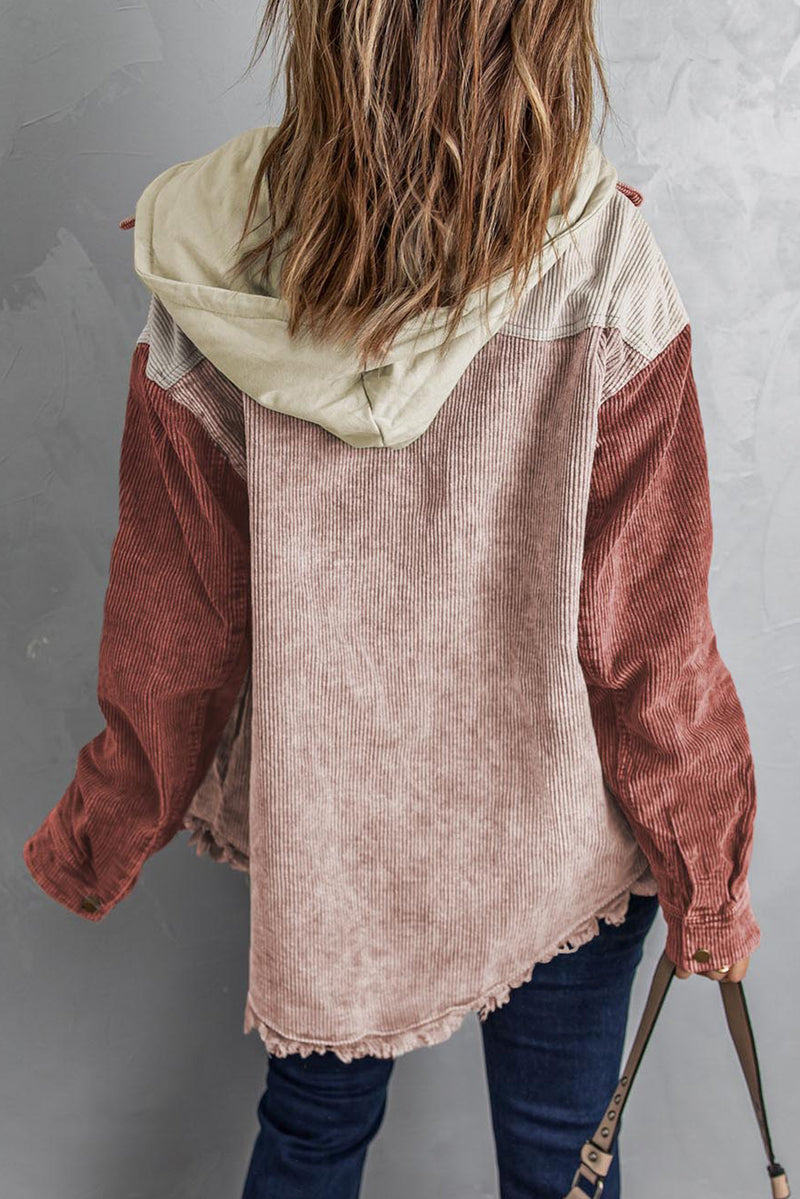 Veste en velours côtelé à capuche avec boutons-pression sur le devant