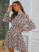 Printed Frill Neck Long Sleeve Dress
