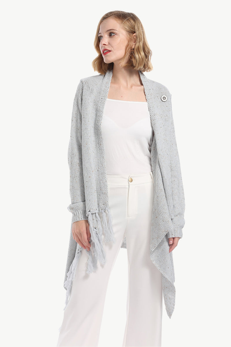 One-Button Tassel Tie Asymmetrical Hem Cardigan