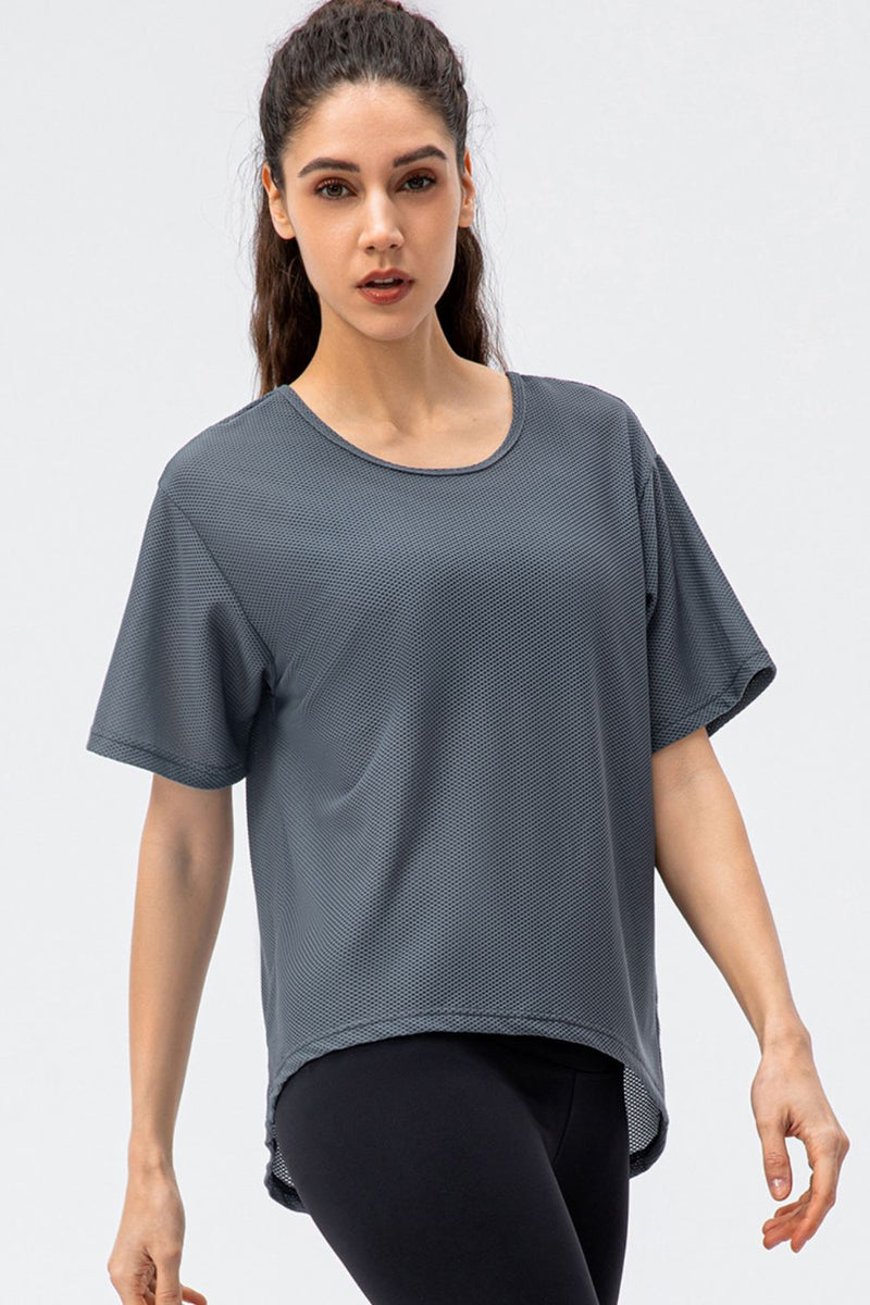 Camiseta activa de manga corta con cuello redondo