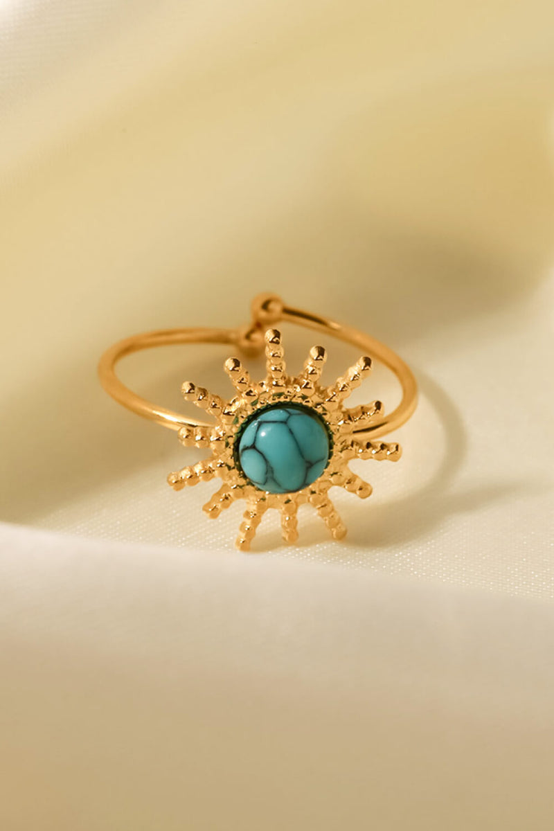 Anillo abierto con forma de sol de piedra natural