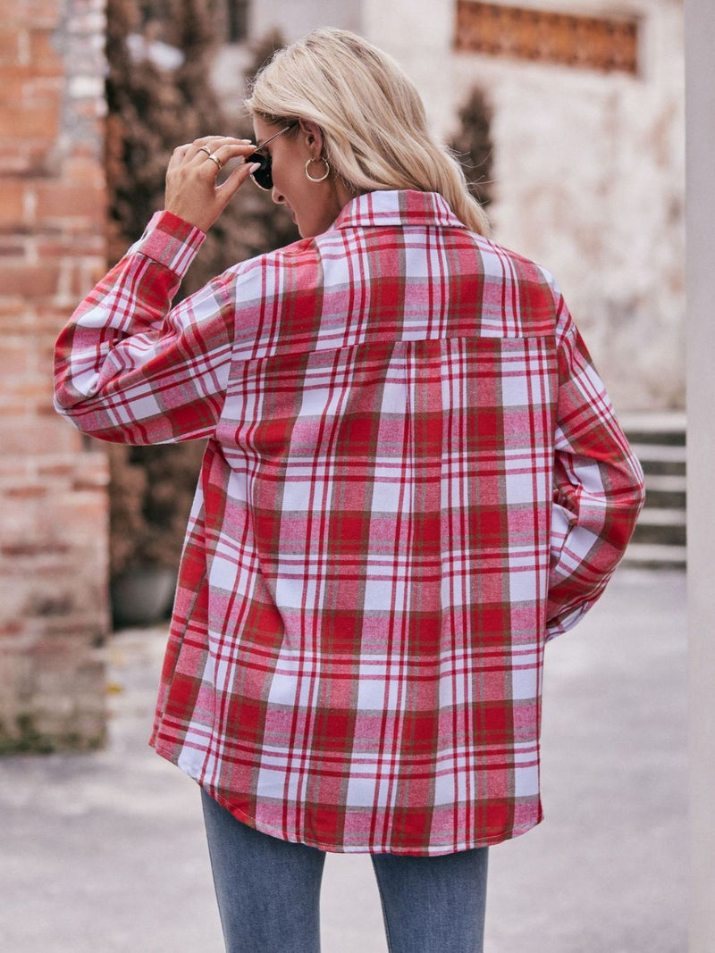 Chemise longue à carreaux à épaules tombantes