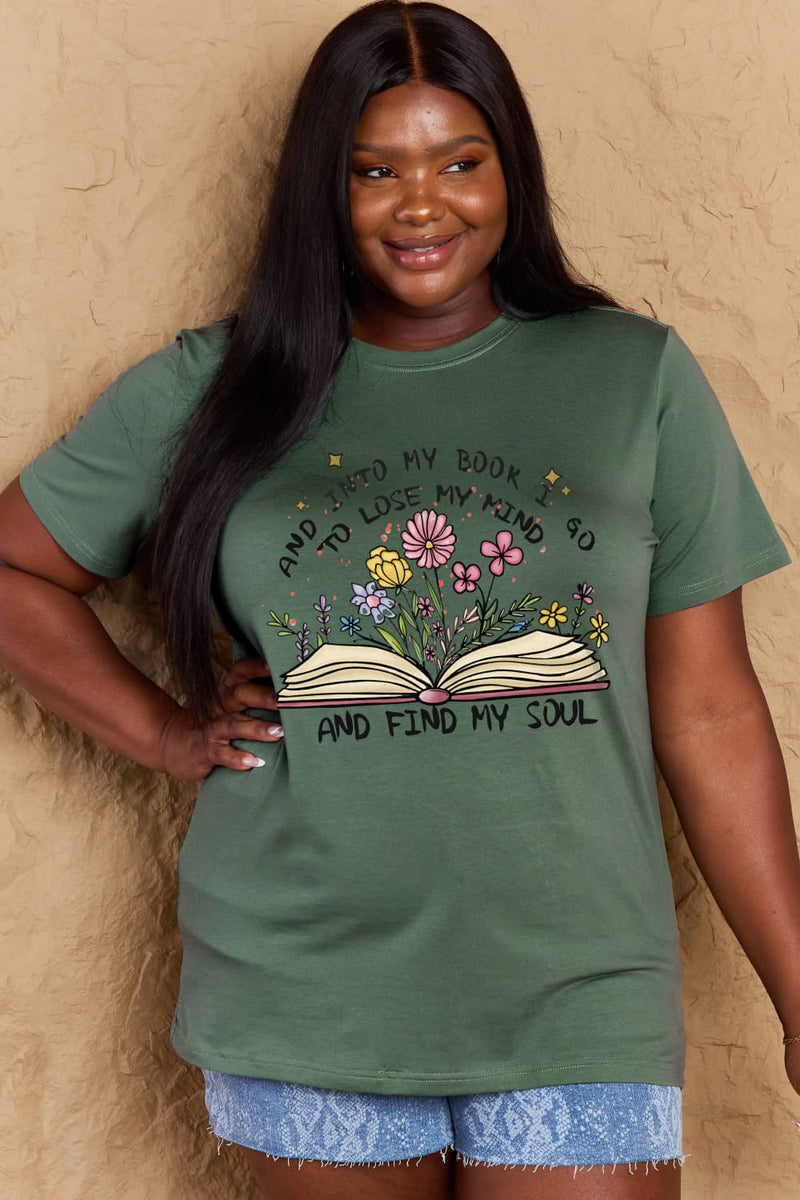 Simply Love Full Size Book & Flower Graphic Cotton Tee