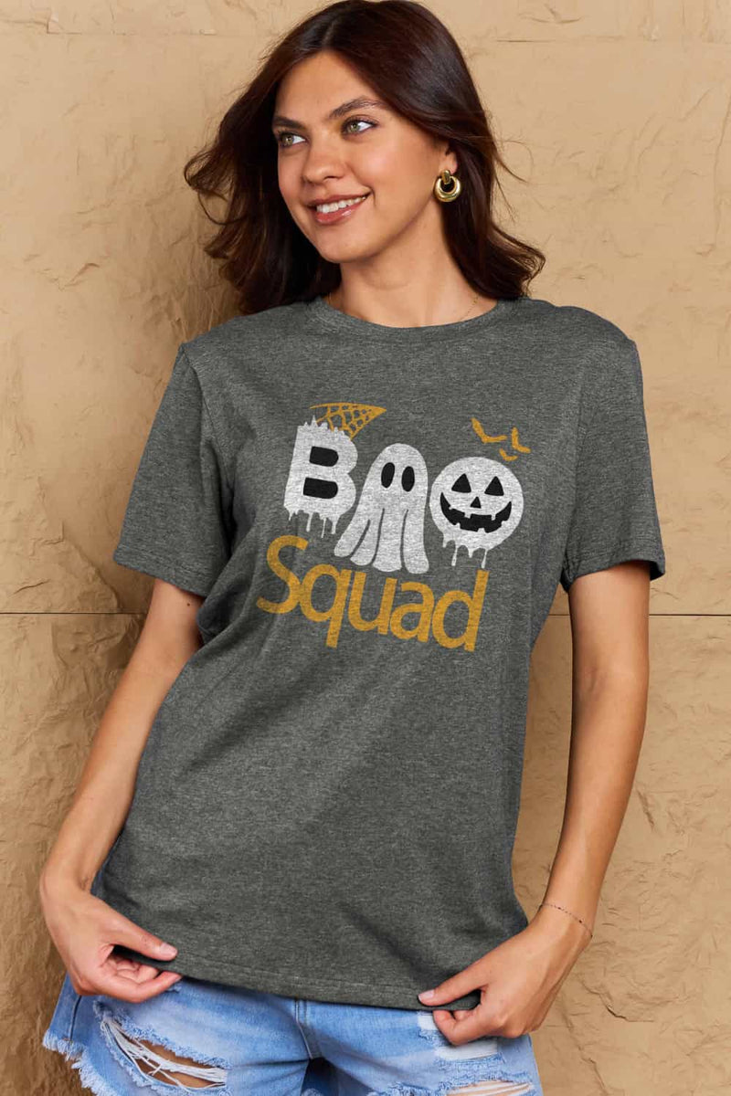 Camiseta de algodón con estampado BOO SQUAD de tamaño completo de Simply Love