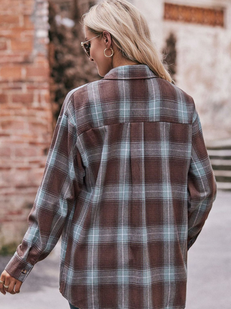 Chemise longue à carreaux à épaules tombantes