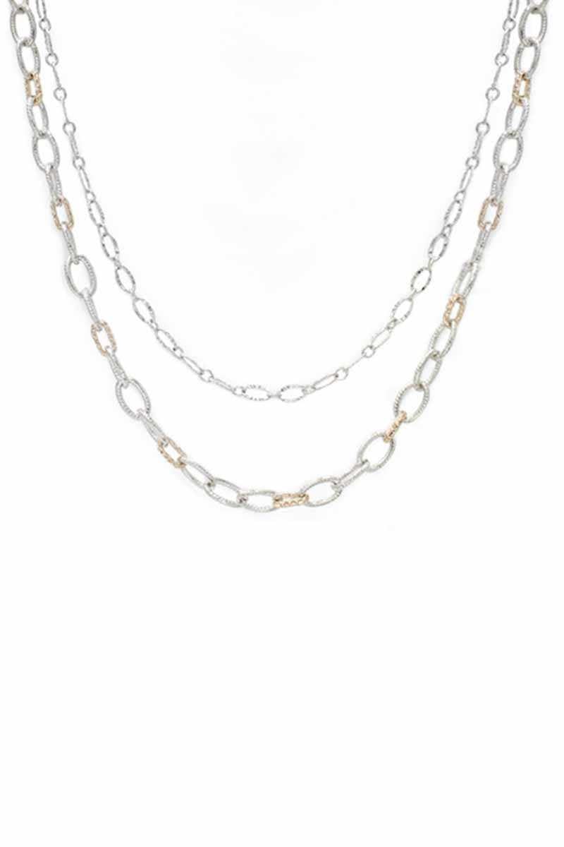 2 Layered Metal Chain Necklace - AM APPAREL