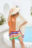 Cache-cou à demi-manches ajourées à encolure dégagée contrastante