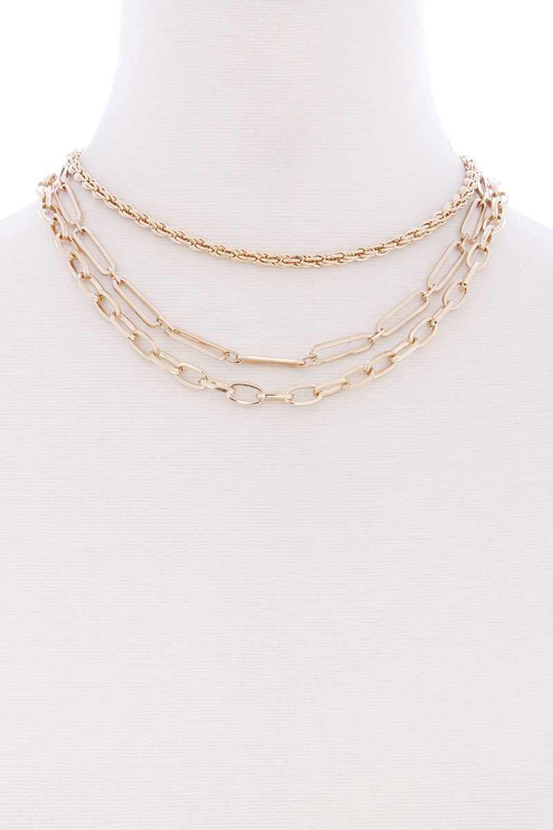 3 Layered Multi Metal Chain Necklace - AM APPAREL