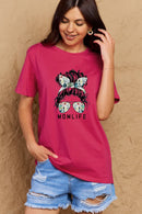 Camiseta de algodón con gráfico MOM LIFE de tamaño completo de Simply Love
