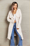 Double Take Printed Open Front Hooded Longline Cardigan