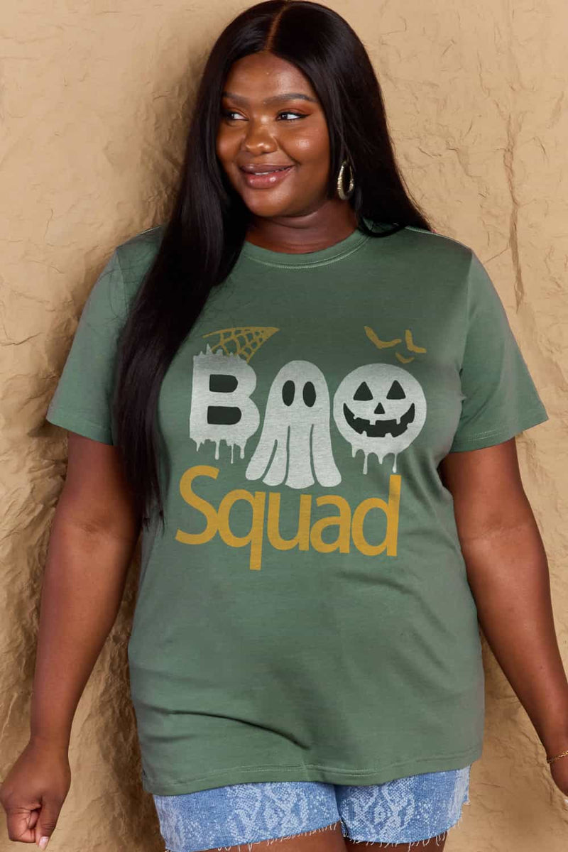 Camiseta de algodón con estampado BOO SQUAD de tamaño completo de Simply Love