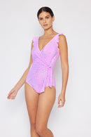Marina West Swim - Maillot une-pièce à volants effet cache-cœur pleine taille en rose œillet