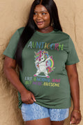 Simply Love Camiseta de algodón gráfica de tamaño completo AUNTICORN COMO UNA TÍA NORMAL PERO MÁS IMPRESIONANTE