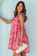 Mini-robe imprimée sans manches à col carré