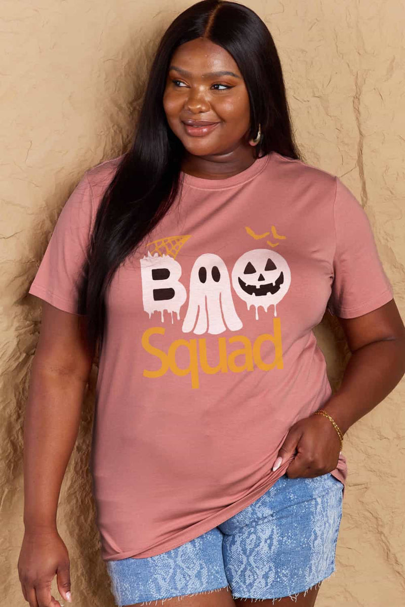 Camiseta de algodón con estampado BOO SQUAD de tamaño completo de Simply Love